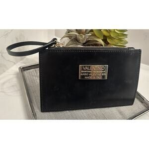 Valentino by Mario Valentino Kai Black Leather Zip Pouch Authentic